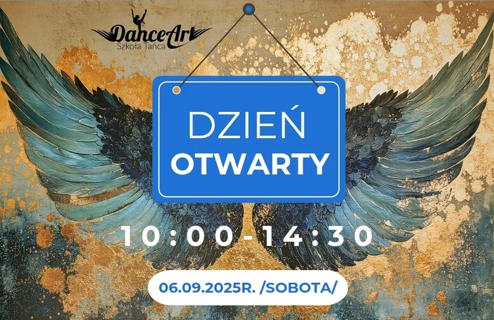 Obrazek przedstawia grafikę promocyjną wydarzenia Bezpłatne lekcje pokazowe w DanceArt — Dzień Otwarty 6 września 2025