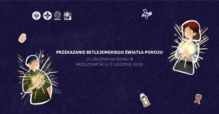 Grafika promocyjna wydarzenia Przekazanie Betlejemskiego Światła Pokoju w Krzeszowicach
