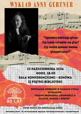 Grafika promocyjna wydarzenia Anna Gertner – wykład „Tajemnice ludzkiego głosu”