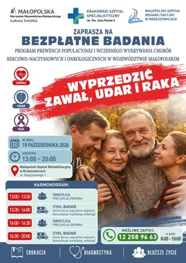 Grafika promocyjna wydarzenia Bezpłatne badania „Wyprzedzić zawał, udar i raka”