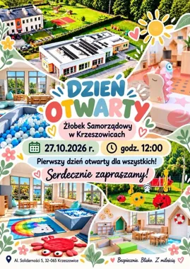 Grafika promocyjna wydarzenia Dzień Otwarty Żłobka Samorządowego w Krzeszowicach