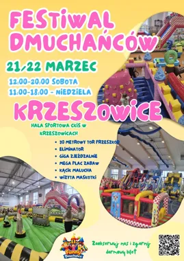 Grafika promocyjna wydarzenia FESTIWAL DMUCHAŃCÓW – Krzeszowice: rodzinny weekend na dmuchańcach