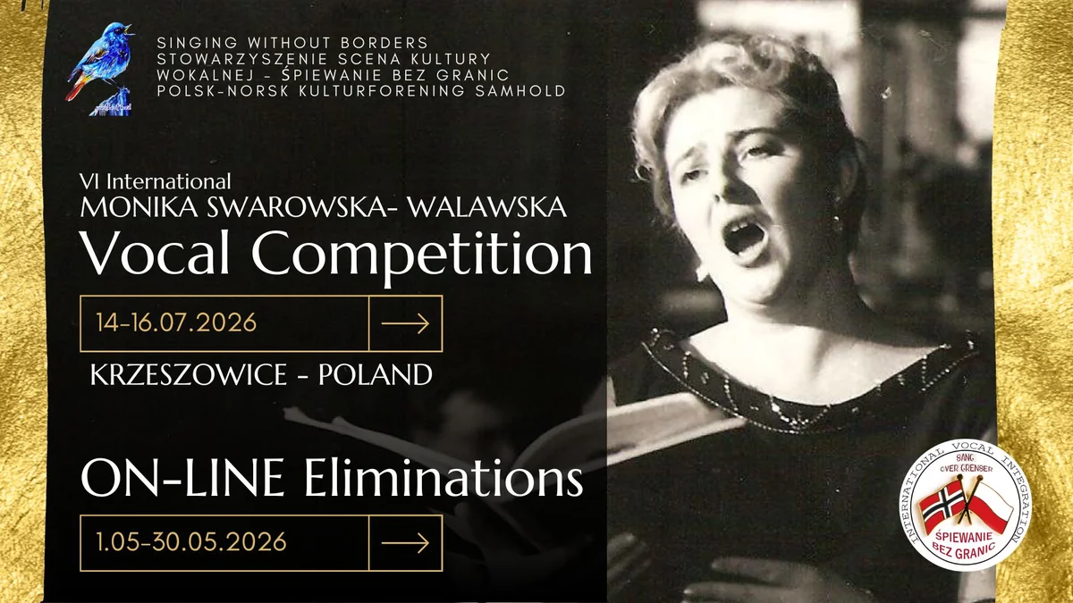 Grafika promocyjna wydarzenia VI International Monika Swarowska-Walawska Vocal Competition 2026 w Krzeszowicach