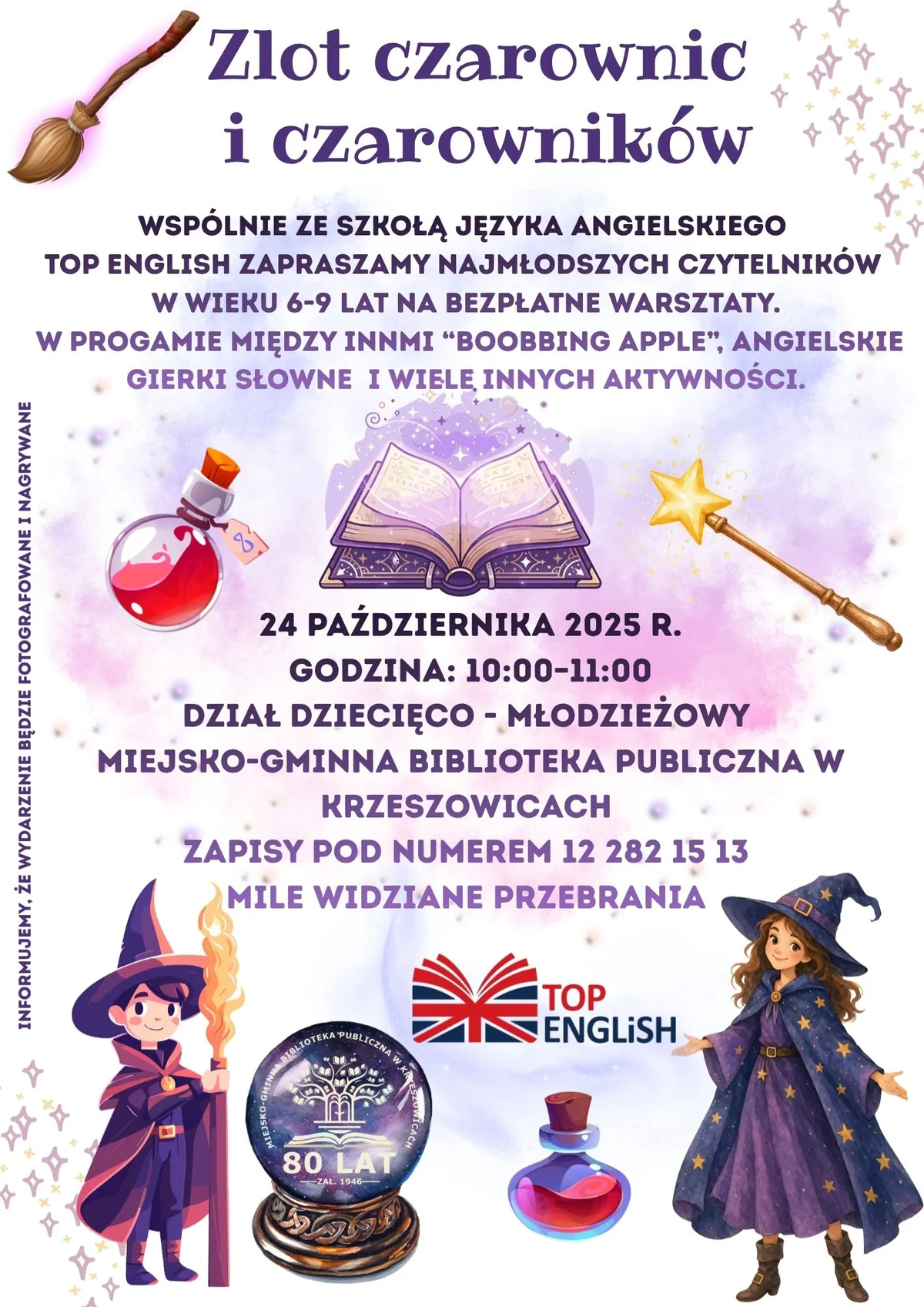 Grafika promocyjna wydarzenia Warsztaty języka angielskiego – „Zlot czarownic i czarowników”