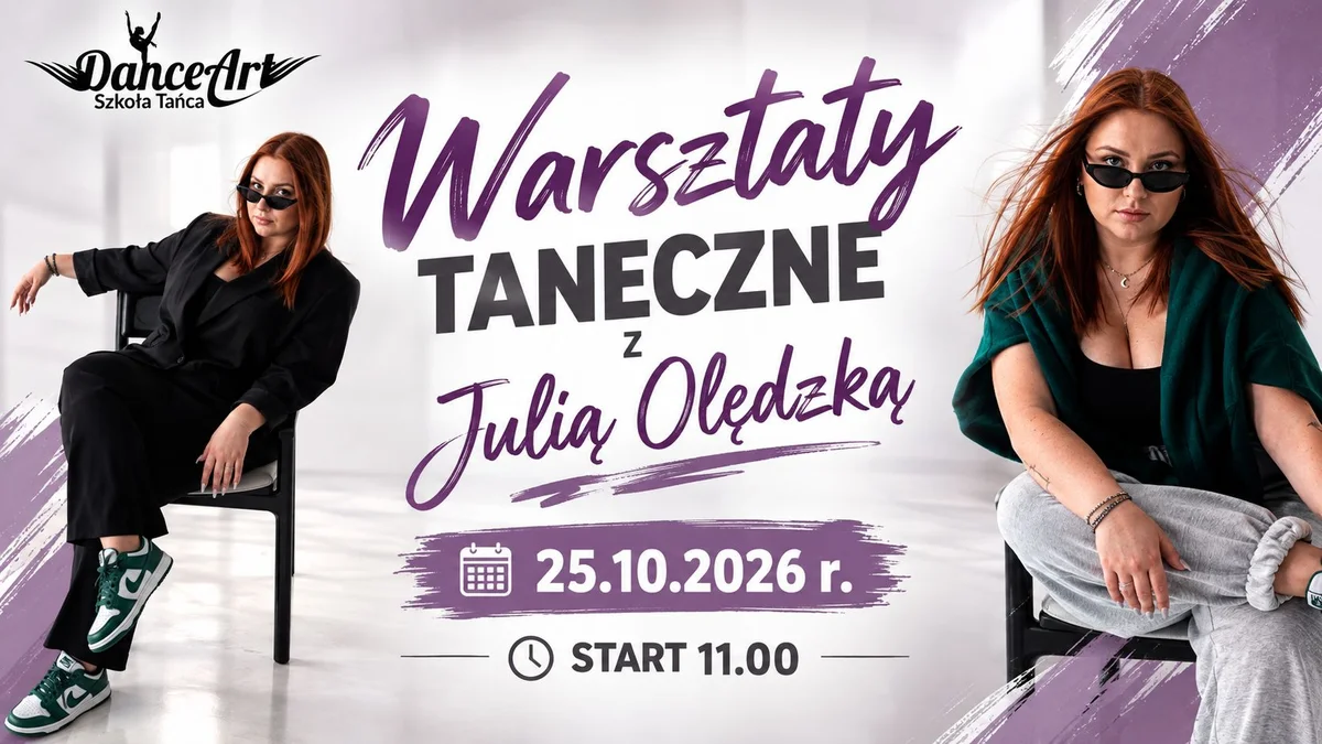 Grafika promocyjna wydarzenia Warsztaty Taneczne z Julią Olędzką – Hip Hop i Commercial