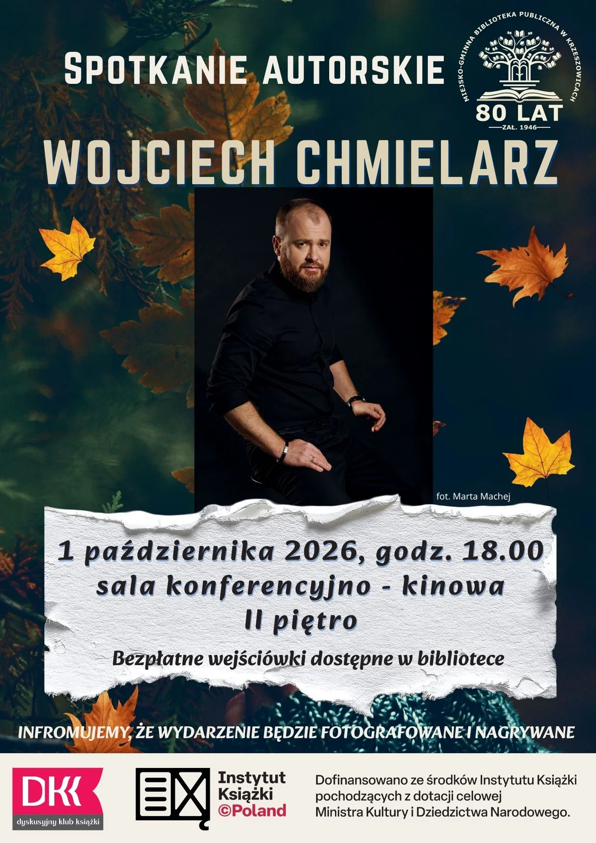 Grafika promocyjna wydarzenia Wojciech Chmielarz – spotkanie autorskie