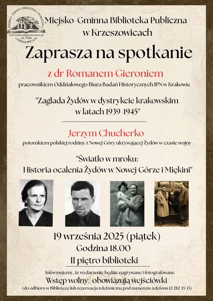 Obrazek przedstawia grafikę promocyjną wydarzenia Wykłady historyczne o losach Żydów na terenie powiatu krakowskiego