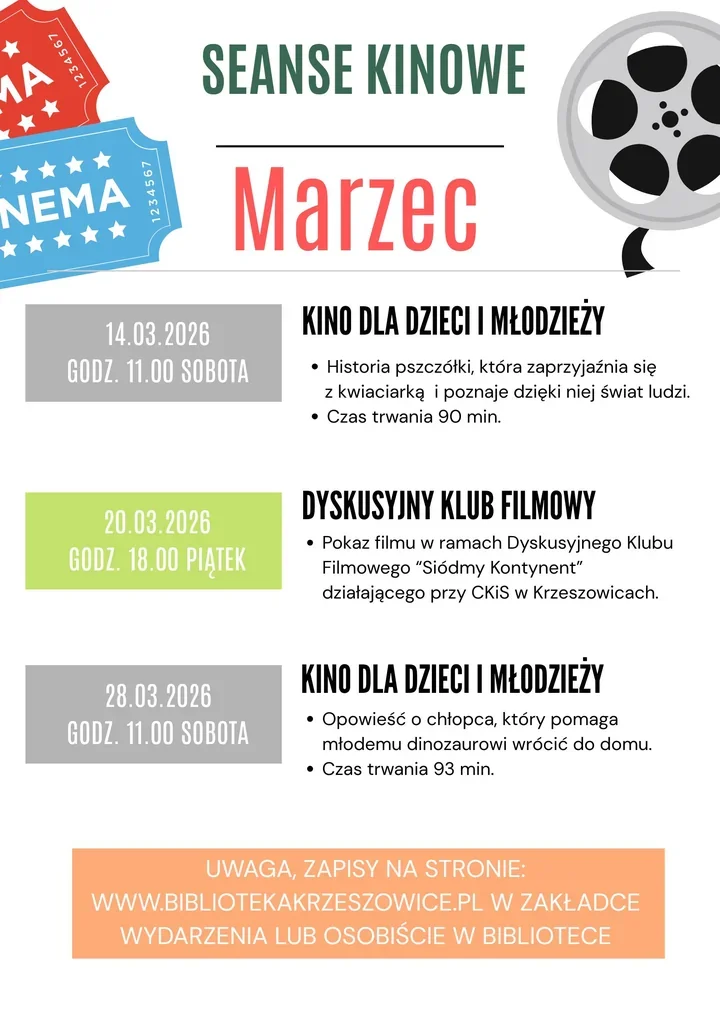 W marcu kino wraca do biblioteki w Krzeszowicach - seanse, które warto wpisać do kalendarza