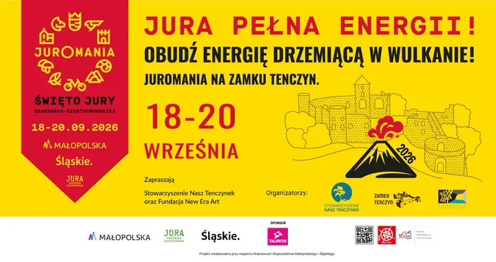 Grafika promocyjna wydarzenia Juromania 2026 na Zamku Tenczyn w Rudnie